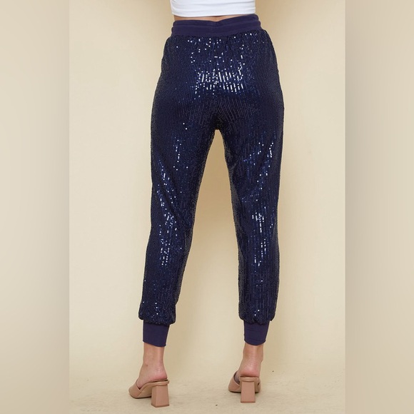 #85 Ritzy Navy Sequin Joggers - Picture 3 of 6